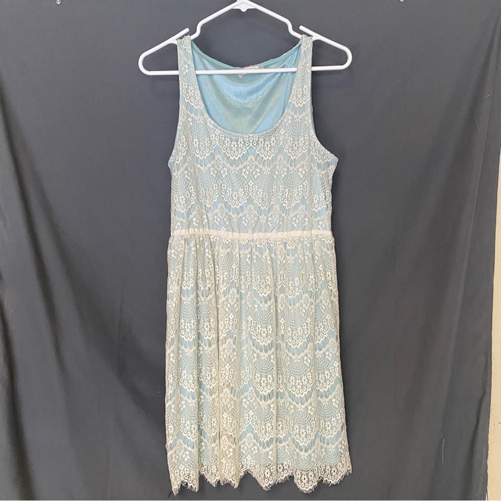 Alter'd State Teal And White Lace Dress Women's Size Medium EUC